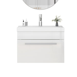 English Elm 24-Inch Bathroom Vanity With Sink Combo - Modern Wall-Mount Design, Soft-Close Drawer & Glossy Finish W3151S00059