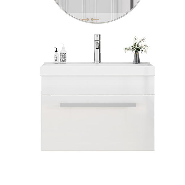English Elm 24-Inch Bathroom Vanity With Sink Combo - Modern Wall-Mount Design, Soft-Close Drawer & Glossy Finish W3151S00059