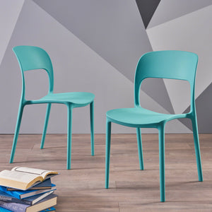 English Elm Christopher Knight Home® - KATHERINA Teal Injection-Molded PP Side Chairs Set of 2 with Firwood Seats, Mid-Century Outdoor Flair 64270.00T