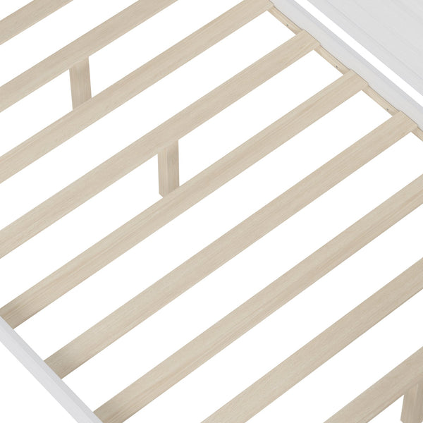 English Elm Wooden Full Size Daybed with Trundle and Built-In Desk, Side Storage Shelves for Space-Saving Rooms Antique White 70 L x 18.6 W x 5.5 H N733S242277K