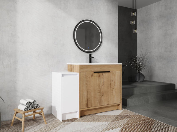 English Elm 48 Inch Freestanding Bathroom Vanity With Soft-Close Doors, Ceramic Sink & Ample Storage Space W999S00311