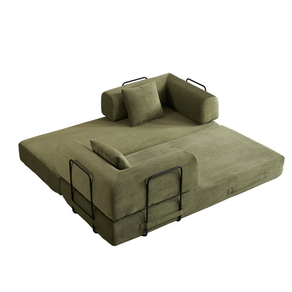 English Elm Convertible Sleeper Sofa Bed Corduroy 4-in-1 Folding Floor Couch with 35D Sponge Support and No-Assembly Green W3434P378558