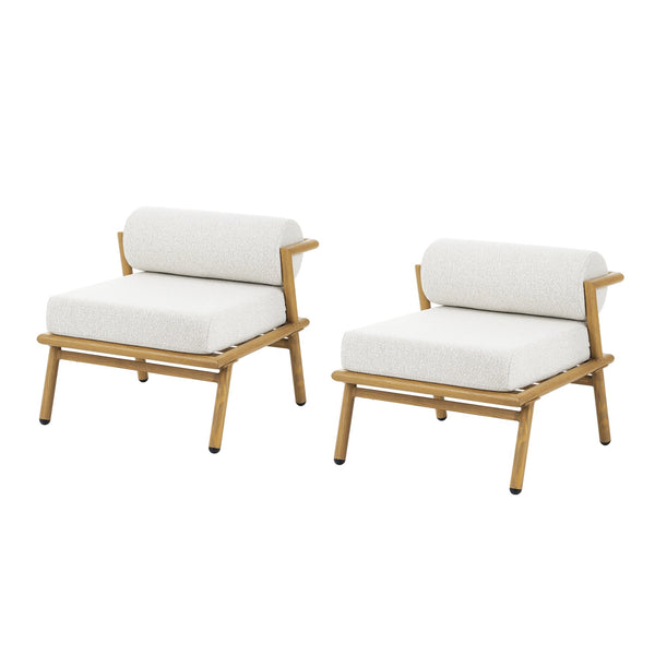 English Elm Christopher Knight Home® - La Fiora Teak-Finish Iron Club Chair Set of 2 with Off-White Outdoor Cushions, Weather-Resistant Luxe Seating N775P247389T