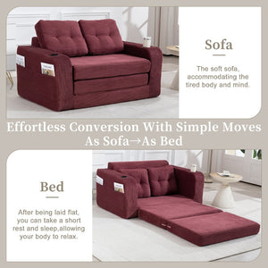 English Elm Convertible Floor Sofa Bed with Memory Foam and Ribbed Corduroy for Small Spaces Wine Red W395P438031