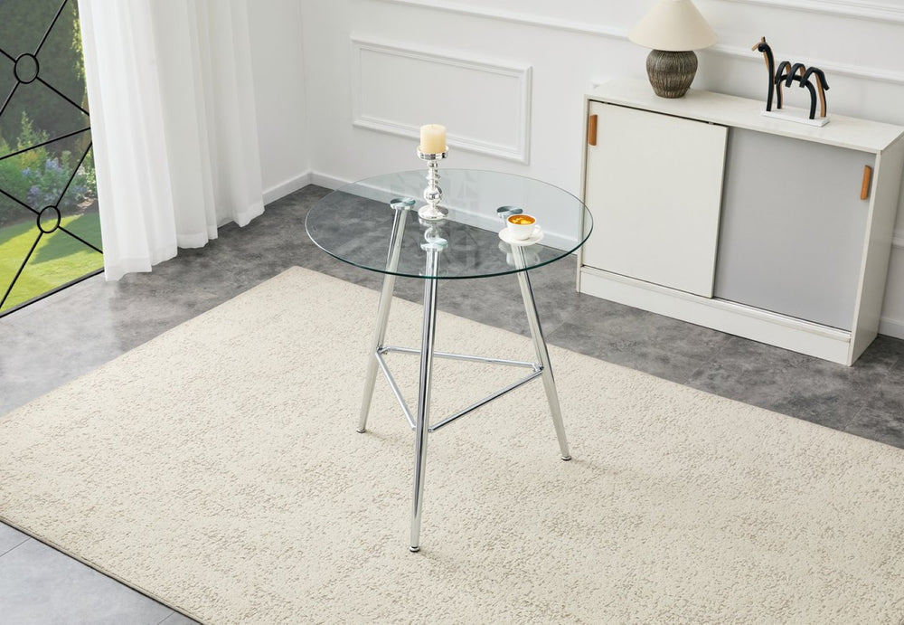English Elm 36 Inch Round Glass Top Bar Table Chrome Tripod Base Modern Bistro Pub Style W3493P452043