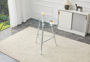 English Elm 36 Inch Round Glass Top Bar Table Chrome Tripod Base Modern Bistro Pub Style W3493P452043