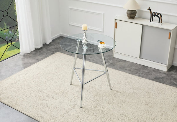 English Elm 36 Inch Round Glass Top Bar Table Chrome Tripod Base Modern Bistro Pub Style W3493P452043