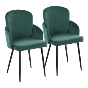 English Elm Dahlia Modern Dining Chair Set Of 2 In Plush Green Velvet & Black Metal With Gold Accents, Chic Style B202S01196