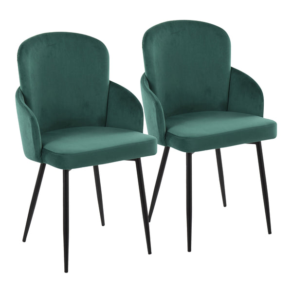 English Elm Dahlia Modern Dining Chair Set Of 2 In Plush Green Velvet & Black Metal With Gold Accents, Chic Style B202S01196