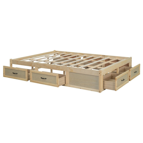 English Elm Queen Platform Bed with Six Storage Drawers Low Profile Frame for Modern Bedrooms Antique Natural N708P263022N-1