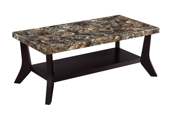 English Elm Faux Marble Tops 3-Piece Table Set with Built-In Shelves, Rectangular Coffee & Two End Tables Brown B011P405669