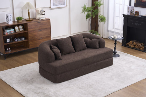 English Elm (old Sku W2231p392100) Chenille Sleeper Sofa Foldable Convertible Loveseat with Four Pillows Brown W2231P466739