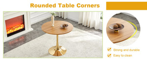 English Elm Round Faux Marble Tulip Pedestal Dining Table Mid Century Modern for Small Bistro Spaces Gold,Wood W2920P401552