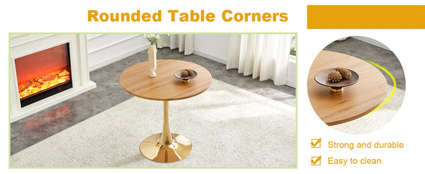 English Elm Round Faux Marble Tulip Pedestal Dining Table Mid Century Modern for Small Bistro Spaces Gold,Wood W2920P401552