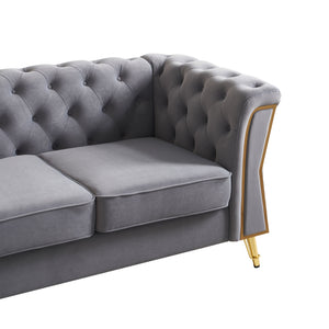 English Elm Modern Tufted Velvet Sofa with Gold Accent Frame and Flared Arms, High-Density Comfort Seating LIGHT GREY W579P329998