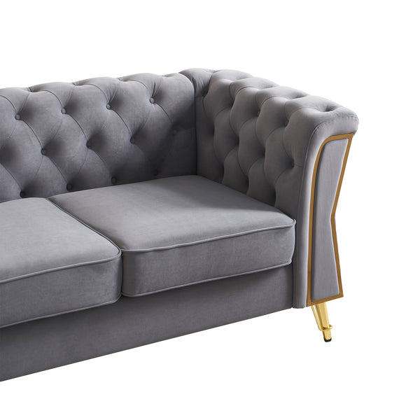 English Elm Modern Tufted Velvet Sofa with Gold Accent Frame and Flared Arms, High-Density Comfort Seating LIGHT GREY W579P329998