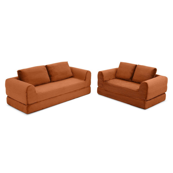 English Elm 2-in-1 Corduroy Futon Sofa Sleeper Modular Floor Couch for Studio and Guest Living Spaces Orange W1117S00374