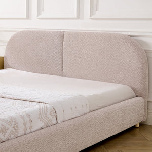 English Elm Queen Upholstered Bed with Tall Curved Headboard Soft Textured Fabric Modern Bedroom Pink W487S00484