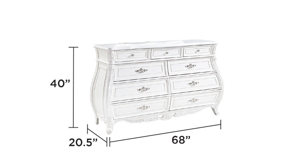English Elm Opulence 9-Drawer Dresser In Pearl White – Vintage Charm Meets Modern Functionality For Your Bedroom B009P240961