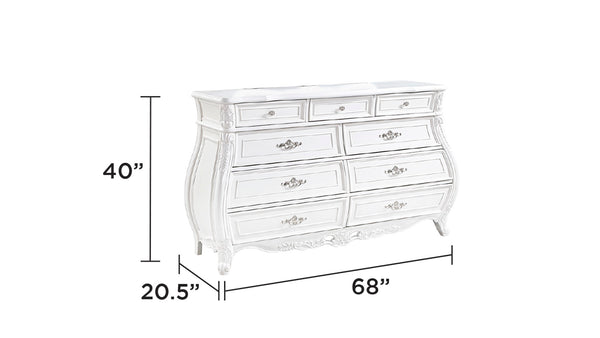 English Elm Opulence 4-Piece Queen Bedroom Set In Pearl White - Modern Elegance With Timeless Storage Solutions B009S01368-GIGA