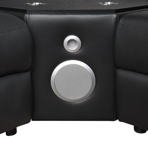 English Elm Nova Tech Sectional with Led Bar Bluetooth Speakers Power Recliners and Freezer Console Black B009S02165