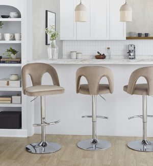 English Elm Adjustable Velvet Swivel Barstools with Chrome Base for Kitchen Islands Set of 2 B202S01960