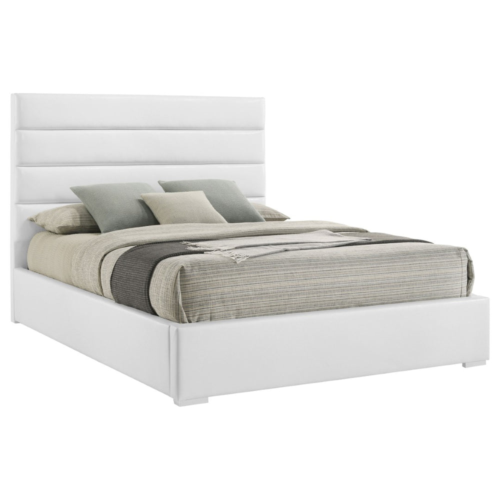 English Elm Talbot Cream Fabric Eastern King Platform Bed Tall Padded Headboard Modern Suite B062S01511