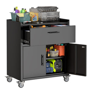 English Elm 2 Door Locking Steel Garage Cabinet on Wheels with Drawer and Adjustable Shelving W1831P286301