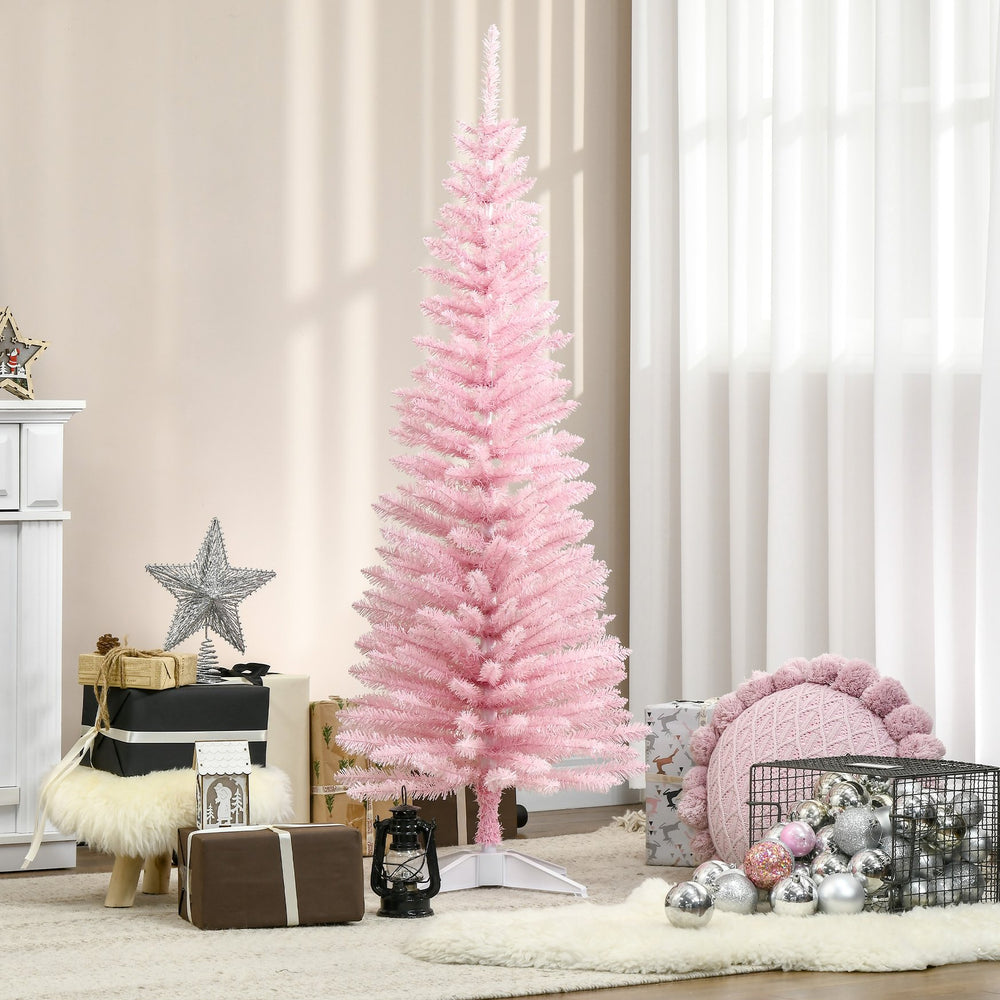 English Elm Homcom 5' Pink Artificial Pencil Christmas Tree With 294 Realistic Tips – Perfect For Small Spaces! W2225P229769