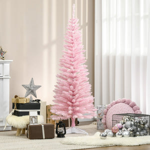 English Elm Homcom 5' Pink Artificial Pencil Christmas Tree With 294 Realistic Tips – Perfect For Small Spaces! W2225P229769