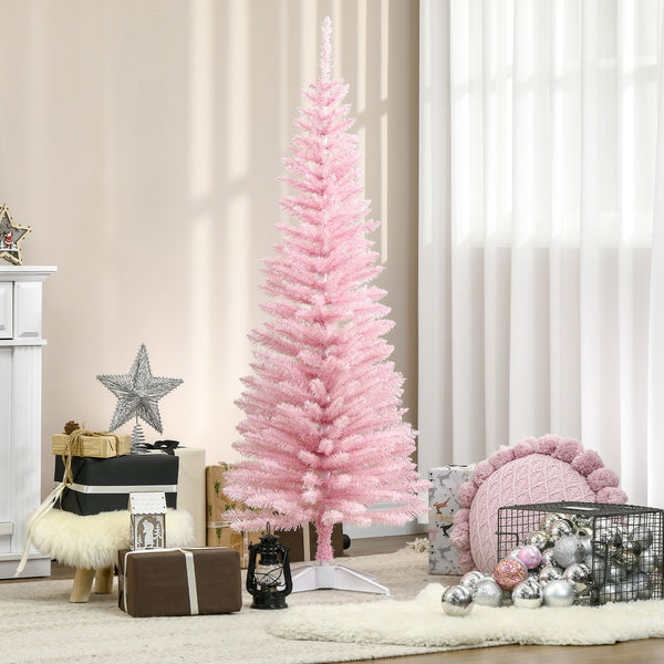 English Elm Homcom 5' Pink Artificial Pencil Christmas Tree With 294 Realistic Tips – Perfect For Small Spaces! W2225P229769