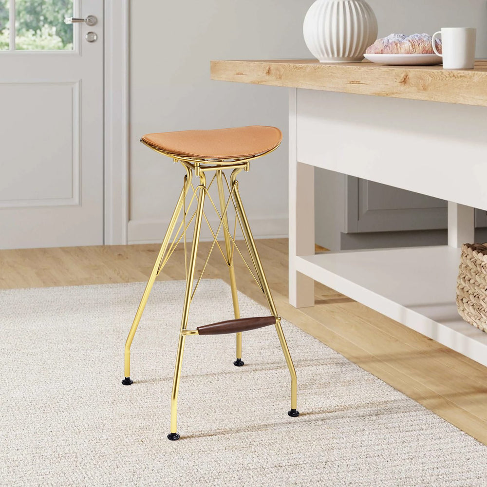 English Elm Whiskey Backless Bar Stools Set of 2 — Gold Frame, Saddle Seat Ergonomic Design with Footrest for Stylish Kitchen B062P186440