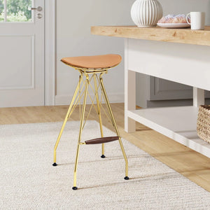 English Elm Whiskey Backless Bar Stools Set of 2 — Gold Frame, Saddle Seat Ergonomic Design with Footrest for Stylish Kitchen B062P186440