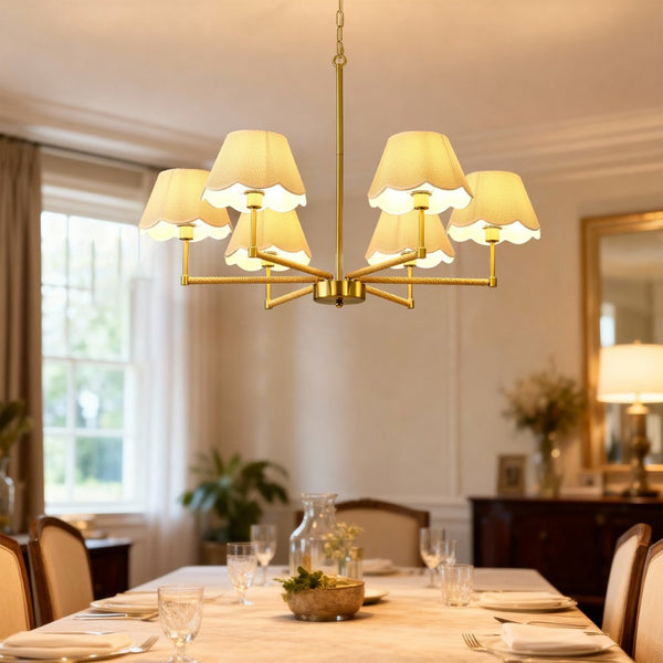 English Elm 8-light Gold Rope Wrapped Fabric Shade Chandelier for Dining and Living Rooms W5008P391565