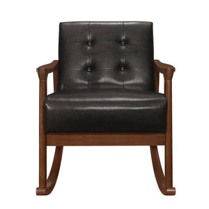 English Elm 1pc Auden Mid-Century Rocking Chair Faux Leather Button-Tufted Upholstery Walnut Solid Wood Frame Dark Brown 40 L x 29.75 W x 19.75 H B011P271933