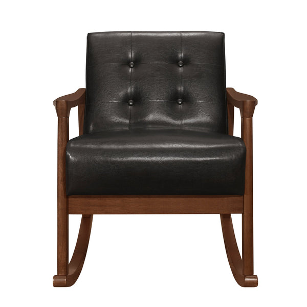 English Elm 1pc Auden Mid-Century Rocking Chair Faux Leather Button-Tufted Upholstery Walnut Solid Wood Frame Dark Brown 40 L x 29.75 W x 19.75 H B011P271933