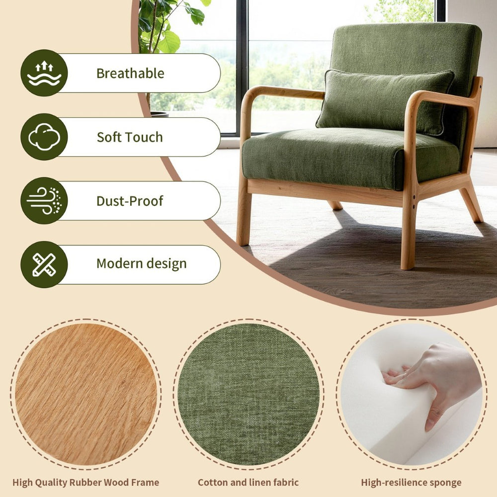 English Elm Mid Century Modern Accent Chair Rubberwood Frame Lumbar Pillow Support Living Room W2989P426365