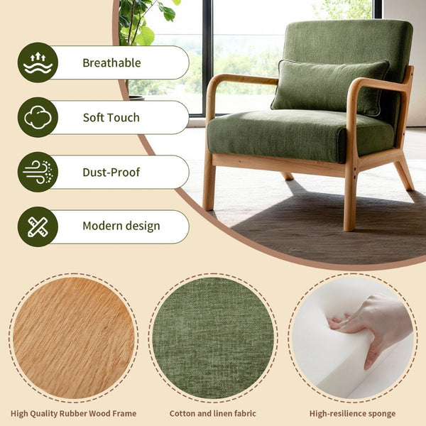English Elm Mid Century Modern Accent Chair Rubberwood Frame Lumbar Pillow Support Living Room W2989P426365