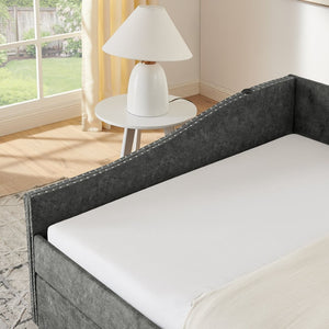 English Elm Full Size Upholstered Daybed with Trundle Usb Ports Tufted Back Wave Arms W1413S00159