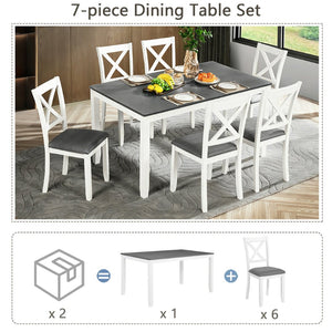 English Elm 6 Piece Rubberwood Dining Set with Bench and Linen Chairs for Transitional Kitchen W1998S00096