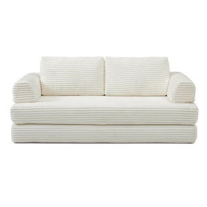 English Elm Convertible Floor Sofa Futon with Corduroy Upholstery for Living Room Lounging and Sleeping Beige W1117P434687