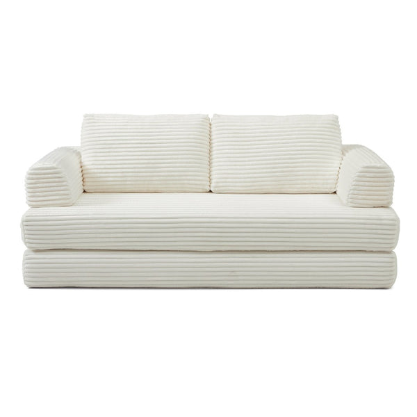 English Elm Convertible Floor Sofa Futon with Corduroy Upholstery for Living Room Lounging and Sleeping Beige W1117P434687