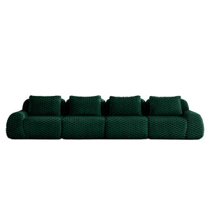 English Elm 146" Modular Flannelette Sectional Sofa Deep Seat Four Piece Living Room Couch Green W714S01528