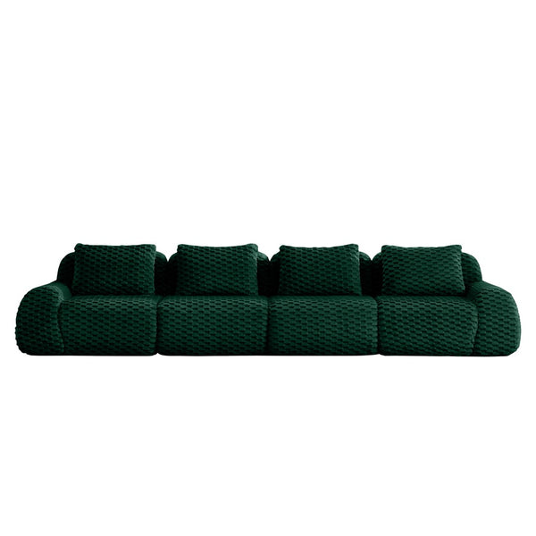 English Elm 146" Modular Flannelette Sectional Sofa Deep Seat Four Piece Living Room Couch Green W714S01528