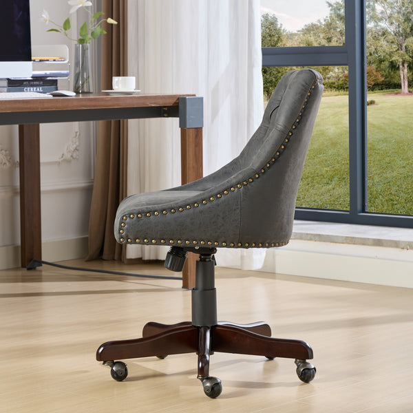 English Elm A&A Handcrafted Sheepskin-Pattern Office Chair with High-Rebound Foam, Solid Wood & Steel Legs, Retro Gray W1143P202751