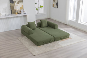 English Elm UNITED modular foldable sofa with metal frame, corduroy upholstery, side pocket & quick assembly convenience Green W1568P374077