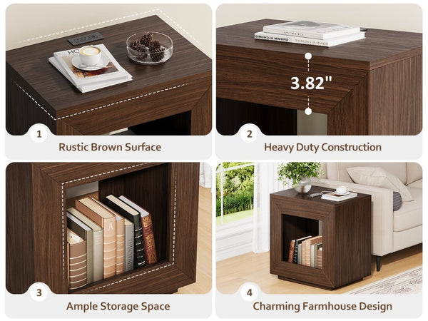 English Elm Rustic Wood End Table With 2-Tier Design, Integrated Charging & Led Lighting For Stylish Storage W1550P330031-GIGA