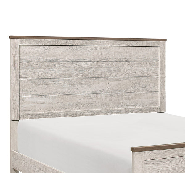 English Elm Transitional Nashville Queen Panel Bed – Two-Tone Antique White & Brown Rustic Melamine Finish, Classic Bedroom Anchor B011S01164