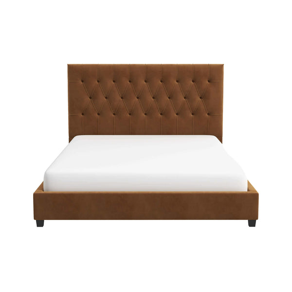 English Elm Ashcroft Furniture - Donald Mid Century Modern Cognac Velvet Platform Bed - Chic, Durable Design For Stylish Comfort B183S00086