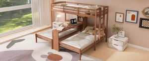 English Elm Twin Triple Bunk Bed with Built in Desk Open Shelving and Led Task Lighting Natural N7090002243N